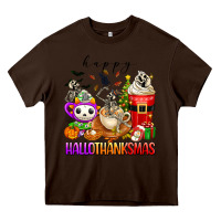 Chocolate Brown happy hallothanksmas skeleton coffee cups Heavy Core Tee - texasbilliewilder