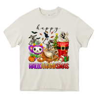 Cream happy hallothanksmas skeleton coffee cups Heavy Core Tee - texasbilliewilder