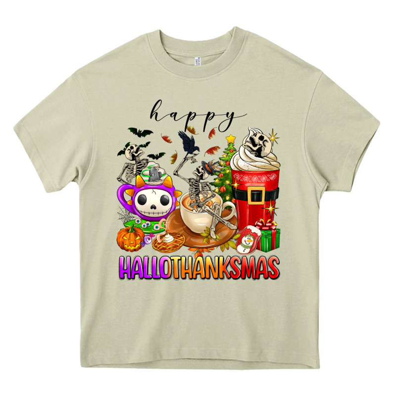 Happy Hallothanksmas Skeleton Coffee Cups Heavy Core Tee by texasbilliewilder | Teevron