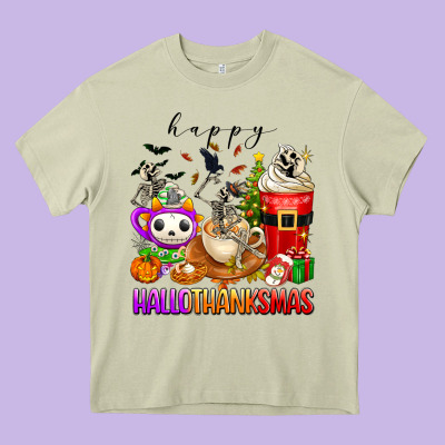 Happy Hallothanksmas Skeleton Coffee Cups Heavy Core Tee Designed By Texasbilliewilder