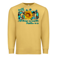 Antique Gold with god all things are possible sunflower Premium Sweatshirt - AdoDesignShop