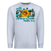 Heather Grey with god all things are possible sunflower Premium Sweatshirt - AdoDesignShop