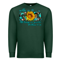 Sports Green with god all things are possible sunflower Premium Sweatshirt - AdoDesignShop