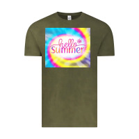 Vintage Olive Hello Summer Tie Dye Tumbler Vintage Tee - CowCowDesign