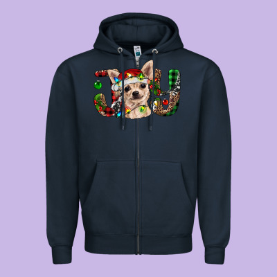 Christmas Chihuahua Joy Zipper Hoodie Designed By Barkaloodesign