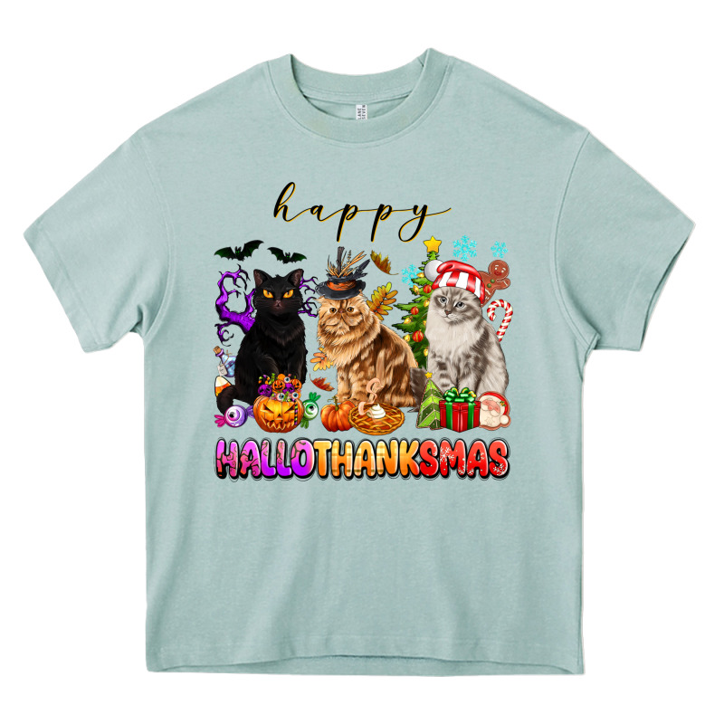 Happy Hallothanksmas Cats Heavy Core Tee by texasbilliewilder | Teevron