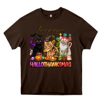 Chocolate Brown happy hallothanksmas cats Heavy Core Tee - texasbilliewilder
