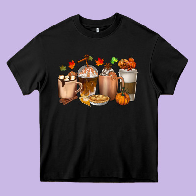 Pumpkin Spice Coffee Cups Heavy Core Tee Designed By Texasbilliewilder