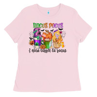 Bubblegum Pink hocus pocus i need coffee to focus Ladies Tee - CowGirlArtShop