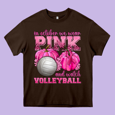 In October We Wear Pink And Watch Volleyball Heavy Core Tee Designed By Texasbilliewilder