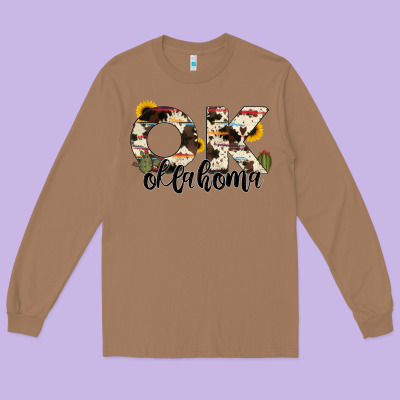 Oklahoma State Cowhide Serape Cactus Long Sleeve Tee Designed By Ranaportraitstore