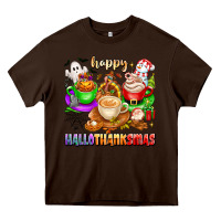 Chocolate Brown happy hallothanksmas coffee cups with ghost turkey Heavy Core Tee - texasbilliewilder