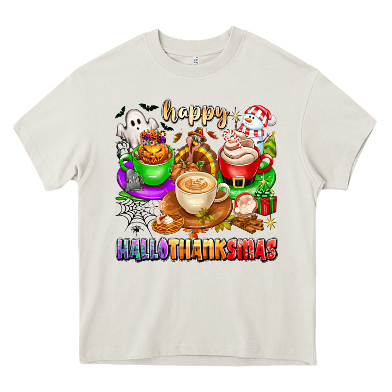 Happy Hallothanksmas Coffee Cups With Ghost Turkey Heavy Core Tee by texasbilliewilder | Teevron