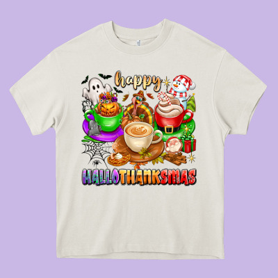 Happy Hallothanksmas Coffee Cups With Ghost Turkey Heavy Core Tee Designed By Texasbilliewilder