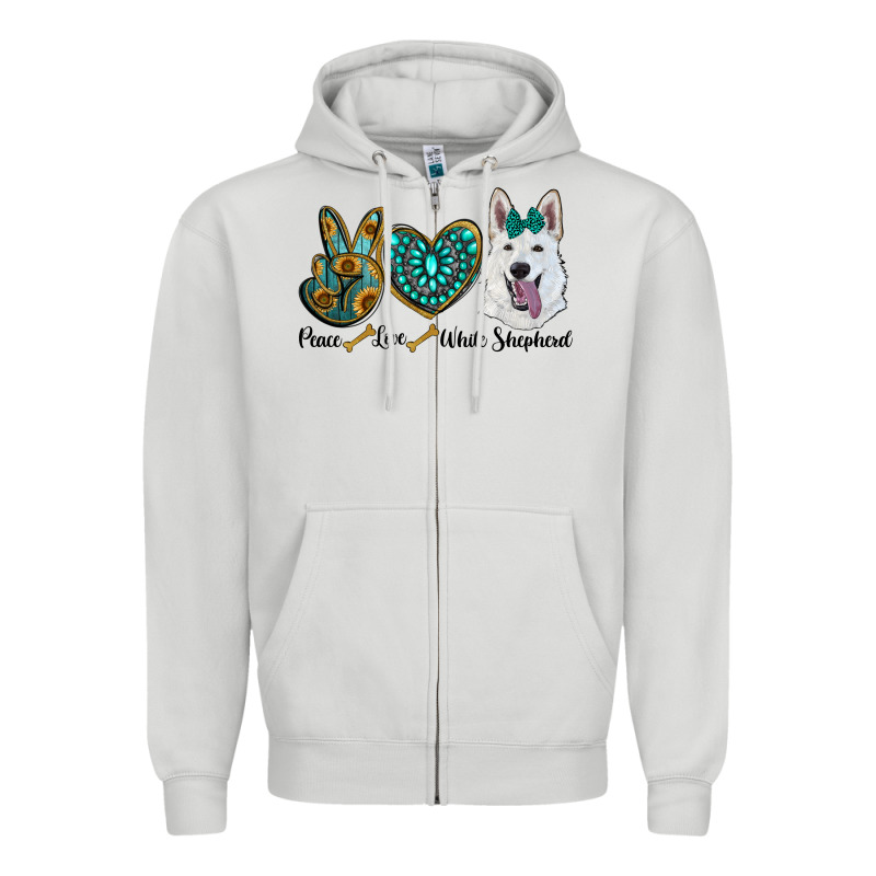 Peace Love White Sepherd Zipper Hoodie by BarkalooDesign | Teevron