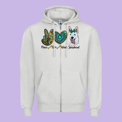 Peace Love White Sepherd Zipper Hoodie Designed By Barkaloodesign