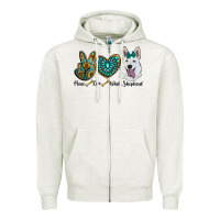Oatmeal Heather peace love white Sepherd Zipper Hoodie - BarkalooDesign