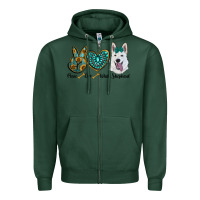 Sports Green peace love white Sepherd Zipper Hoodie - BarkalooDesign