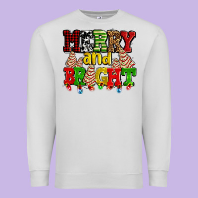Merry And Bright With Christmas Tree  Cakes Ado Premium Sweatshirt Designed By Adodesignshop