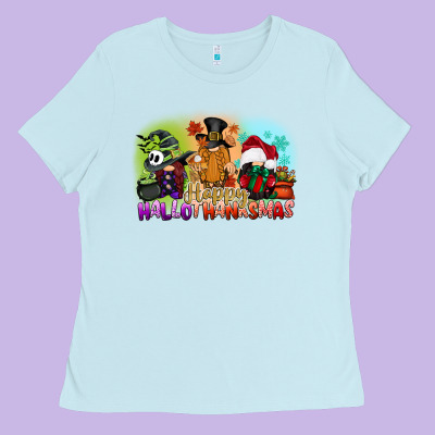 Happy Hallothanksmas Gnomes Ladies Tee Designed By Cowgirlartshop