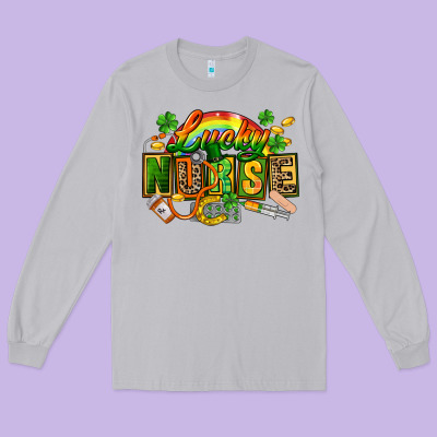 Lucky Nurse  St. Patricks Day Long Sleeve Tee Designed By Fadigitalartstudio