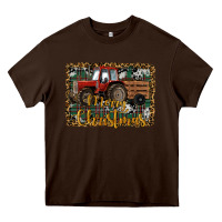 Chocolate Brown Merry Christmas Tractor Heavy Core Tee - RanaPortraitStore