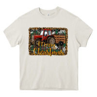 Cream Merry Christmas Tractor Heavy Core Tee - RanaPortraitStore