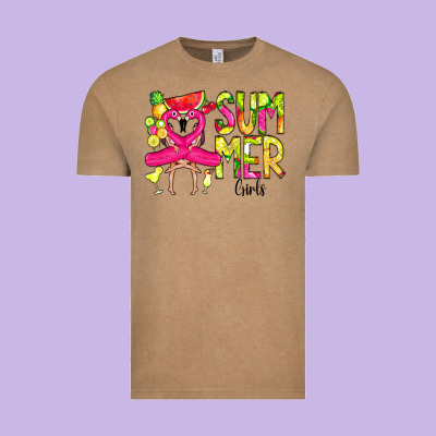Summer Girls Flamingo Vintage Tee Designed By Cowcowdesign
