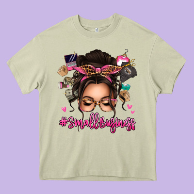 Small Business Messy Bun Heavy Core Tee Designed By Texasbilliewilder