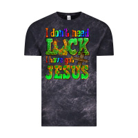 Cloud Black St. Patrick's I dont need luck i have got Jesus Vintage Tee - OliviaCreatesArt