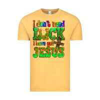 Vintage Mustard St. Patrick's I dont need luck i have got Jesus Vintage Tee - OliviaCreatesArt