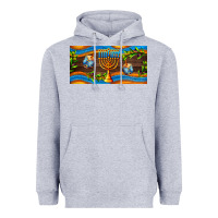 Heather Grey hanukkah with candlestick Heavyweight Hoodie - AdoDesignShop