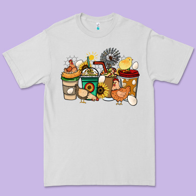 Chicken Coffee Cups Premium Tee Designed By Howdyjamesfarm