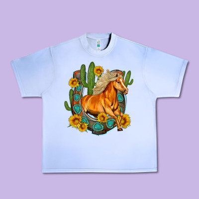 Western Horse Cactus Sunflowers Horseshoe Urban Heavy Tee Designed By Oliviacreatesart