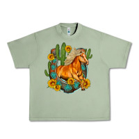 Oil Green western horse cactus sunflowers horseshoe Urban Heavy Tee - OliviaCreatesArt