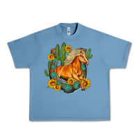 Pebble Blue western horse cactus sunflowers horseshoe Urban Heavy Tee - OliviaCreatesArt