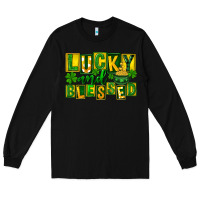 Black Lucky and blessed St. Patricks Day Long Sleeve Tee - FaDigitalArtStudio