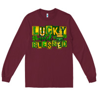 Burgundy Lucky and blessed St. Patricks Day Long Sleeve Tee - FaDigitalArtStudio