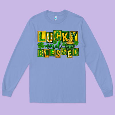 Lucky And Blessed St. Patricks Day Long Sleeve Tee Designed By Fadigitalartstudio