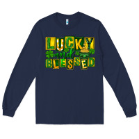 Navy Lucky and blessed St. Patricks Day Long Sleeve Tee - FaDigitalArtStudio