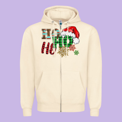 Ho Ho Ho Christmas Zipper Hoodie Designed By Barkaloodesign