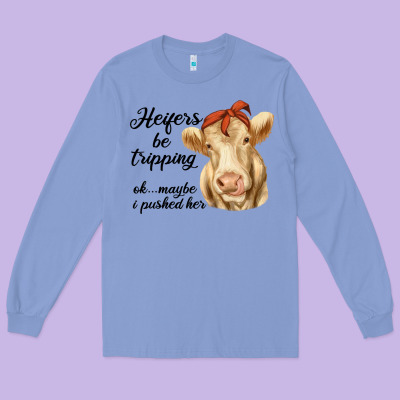 Heifer's Be Trippin' Charolais Cow Long Sleeve Tee Designed By Ranaportraitstore