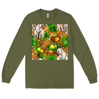 Army Green St. Patrick's Goat Family With Balloons Seamless Long Sleeve Tee - FaDigitalArtStudio