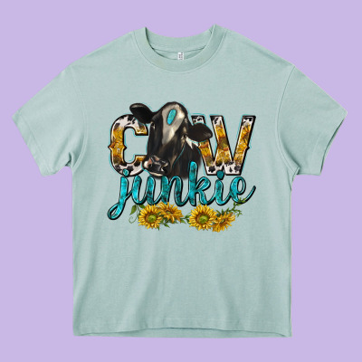 Cow Junkie With Cow Heavy Core Tee Designed By Texasbilliewilder