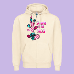 Stuck On You Cactus Zipper Hoodie Designed By Barkaloodesign