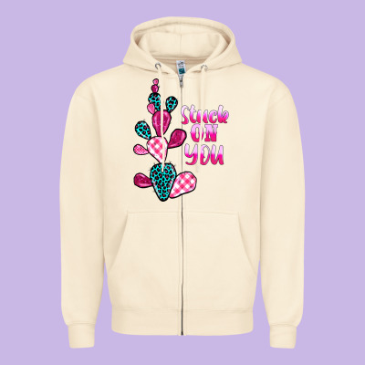 Stuck On You Cactus Zipper Hoodie Designed By Barkaloodesign
