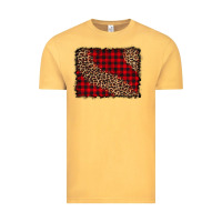 Vintage Mustard leopard buffalo plaid background Vintage Tee - CowCowDesign