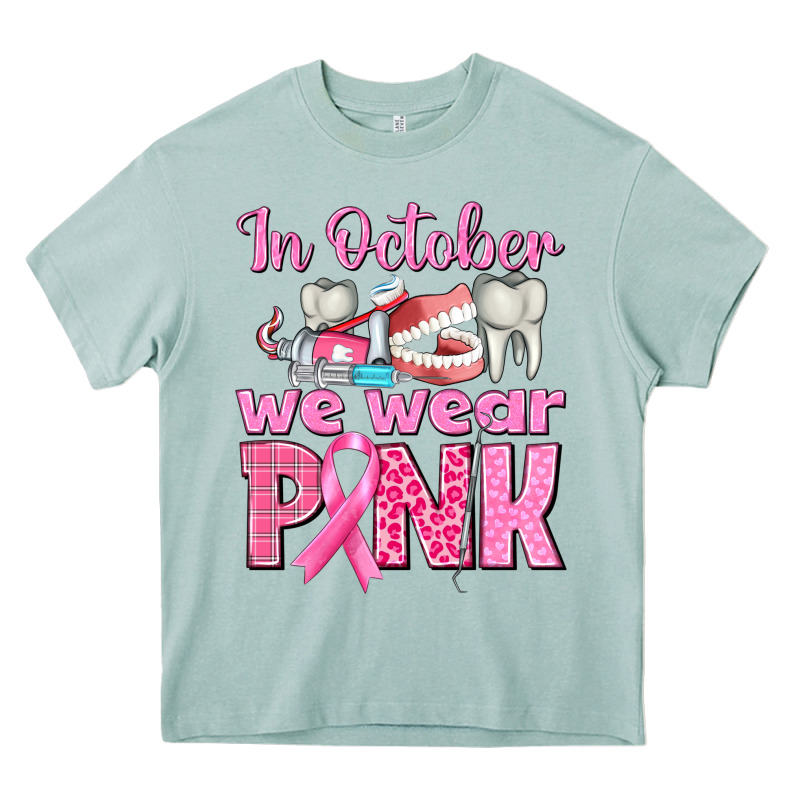 In October We Wear Pink Breast Cancer Awareness Heavy Core Tee by texasbilliewilder | Teevron