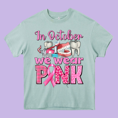 In October We Wear Pink Breast Cancer Awareness Heavy Core Tee Designed By Texasbilliewilder