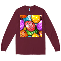Burgundy Happy Easter Eggs Seamless Pattern Long Sleeve Tee - BundleAndBundleShop